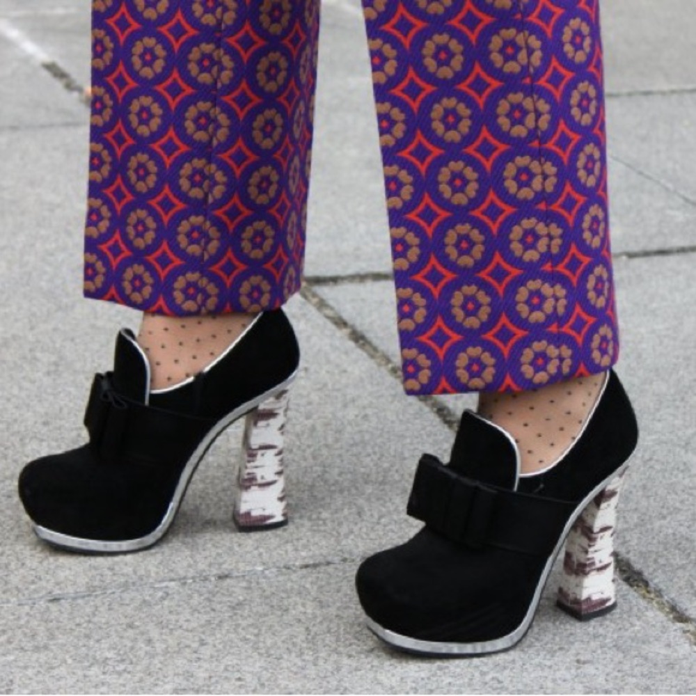 Miu Miu Black Suede Heels with Textured White Heel